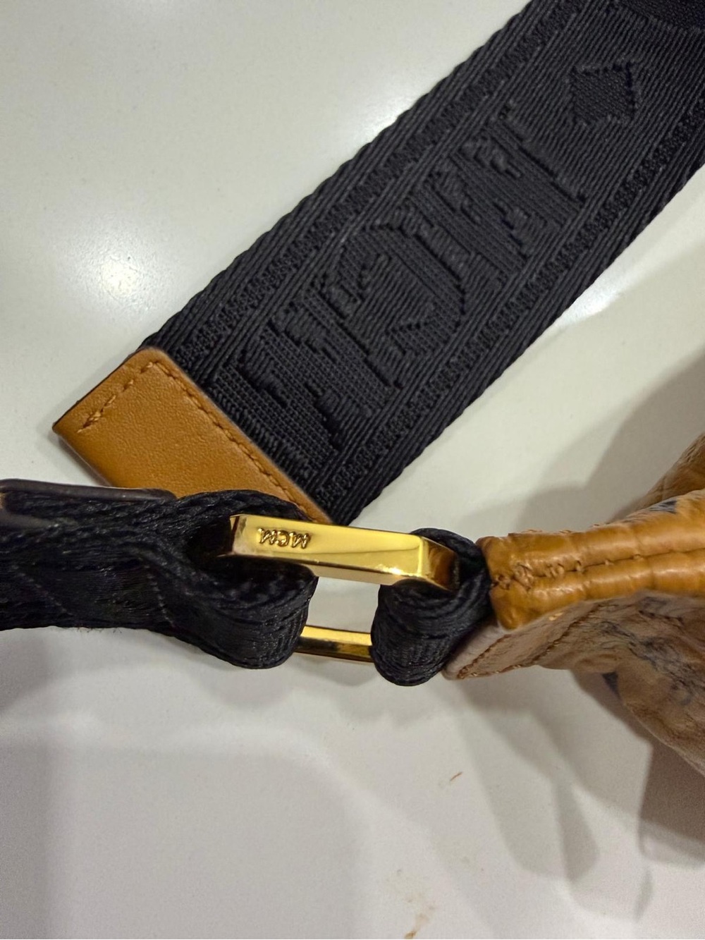 MCM Tan Visetos Logo Belt Bag with Black Strap - Picture 5 of 6